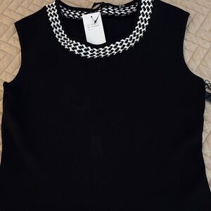 BCBG Azaria Black Sleeveless Top with Houndstooth Trim. Size large